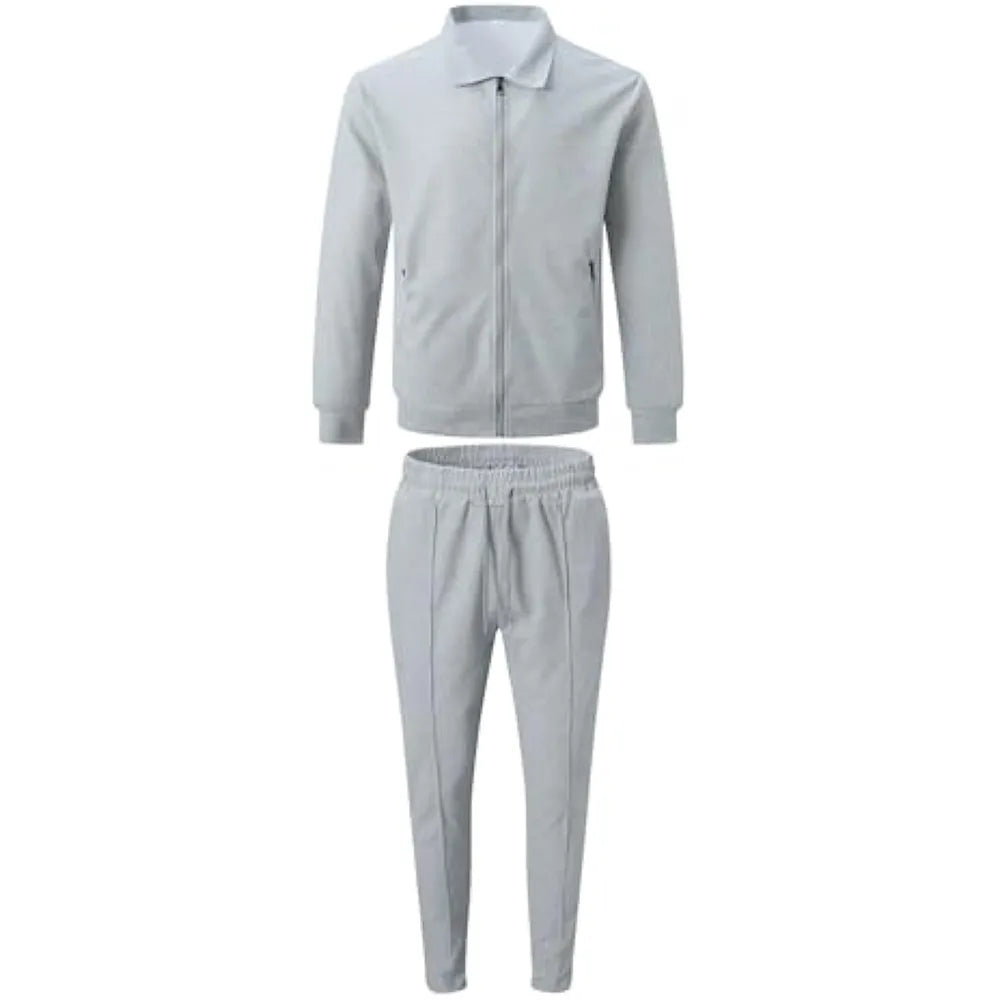 Men’s Zip-Up Tracksuit Set – Sporty 2-Piece Jacket & Pants with Drawstring Waist