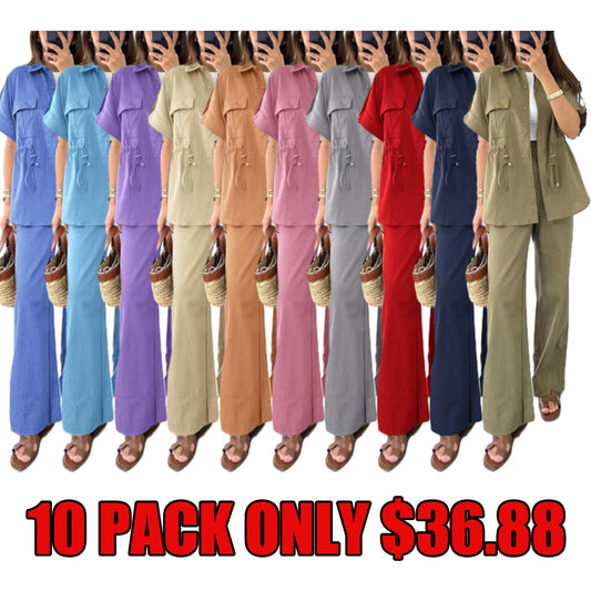 Workwear drawstring casual two-piece set