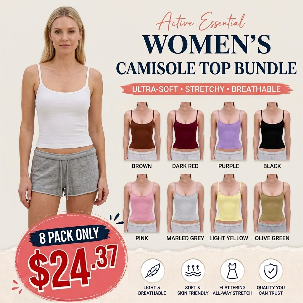 🔥Last day promotion🔥16-Pack Athleisure Set for Women – Soft Stretchy Camisole Tops & Comfortable Workout Shorts, Basic Summer Daily Outfit Essentials for Fitness, Yoga & Lounging