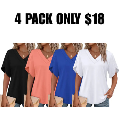 FASHION Womens Summer Tops Short Petal Sleeve Shirts V Neck Outfits Clothes