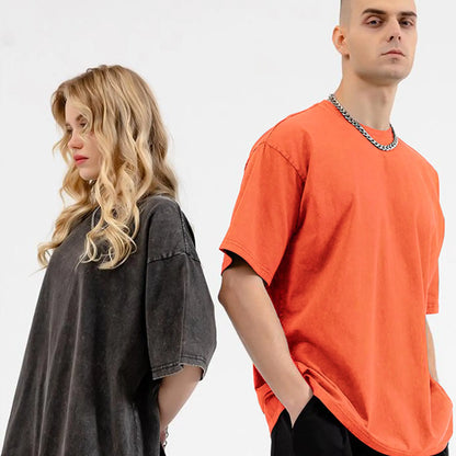Oversized T Shirts Acid Wash Cotton Crew Neck Half Short Sleeve Summer Unisex Tees Casual Loose Fit Solid Streetwear Comfortable Tops Basic Womenswear Plain Tshirt