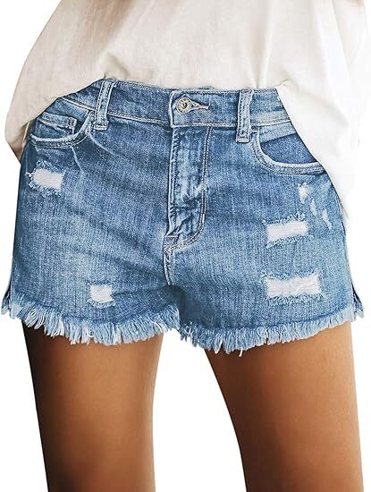 🔥Last Day 49% Off - Women's Casual Mid Rise Stretch Ripped Raw Hem Jean Shorts