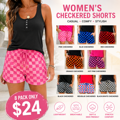 Women's 2026 Checkered Drawstring Elastic Waist Casual Summer Shorts