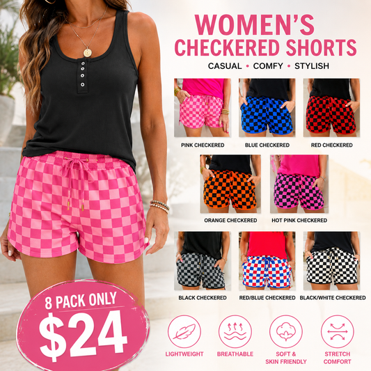 Women's 2026 Checkered Drawstring Elastic Waist Casual Summer Shorts