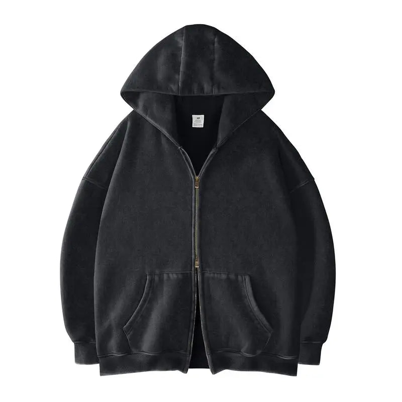 Oversized Acid Wash Hoodies Sweatshirt with Double Zip Up
