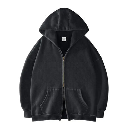 Oversized Acid Wash Hoodies Sweatshirt with Double Zip Up
