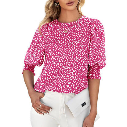 Cicy Bell Women's Polka Dot 3/4 Sleeve Blouse Tops Ladies Casual Office Work Crew Neck T-Shirt Spring Soft Crewneck