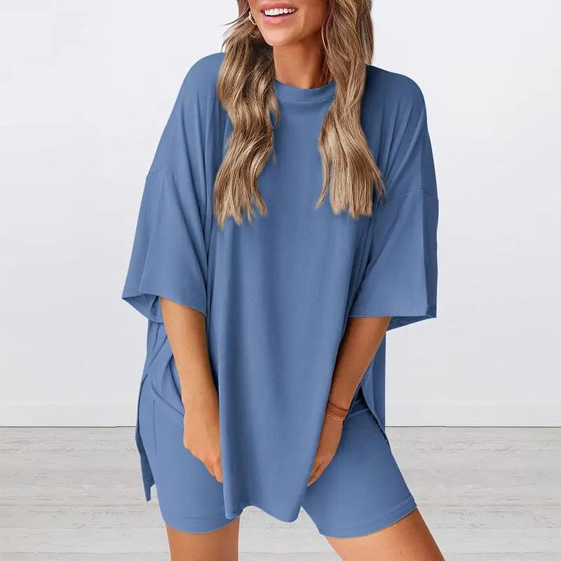🔥Women's Casual Loose-fitting Two-Piece Set (Crew Neck/V-Neck) 🔥 10-Piece Set - Includes All Colors, Only $24