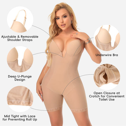 Joyshaper Backless Deep U Plunge Shapewear Strapless Bodysuit
