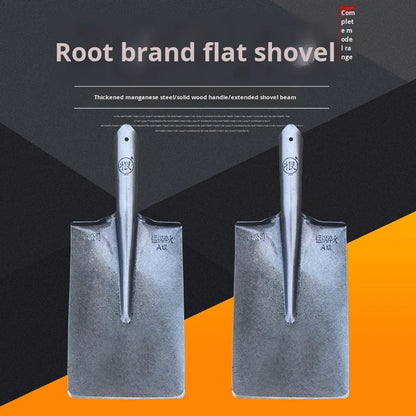 Genuine Brand All-Steel Shovel Flat Head Flat Mouth Optional Wooden Handle Thickened Iron Shovel for Agricultural Use Mud Shovel