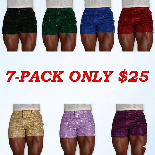 black rhinestone stretch denim MCE shorts