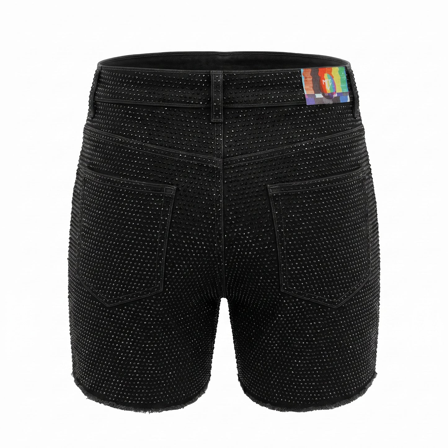 black rhinestone stretch denim MCE shorts
