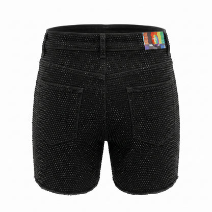 black rhinestone stretch denim MCE shorts