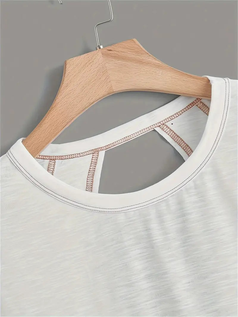 Women's Plain Cut Out Asymmetrical Hem Batwing Sleeve Tee, Elegant Casual Short Sleeve Round Neck T-Shirt for Summer, Ladies Clothes for Daily Wear