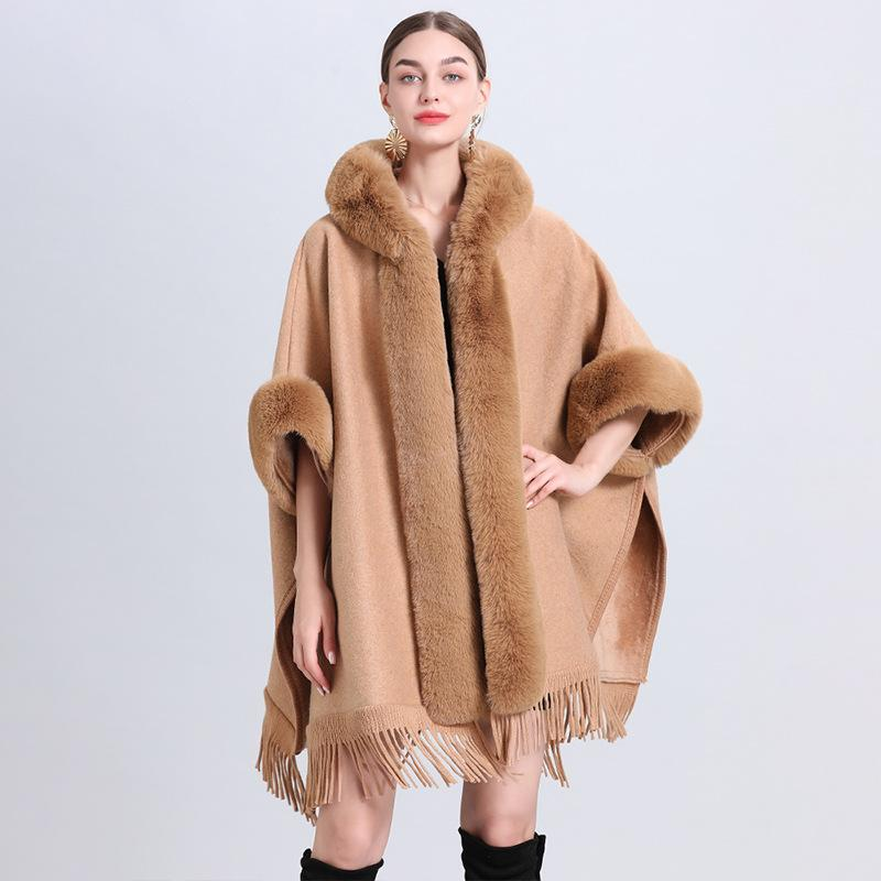 Women's Poncho With a Hoodie and Fringes