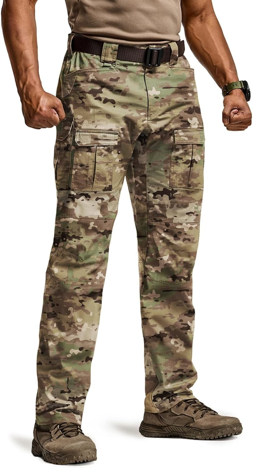Men's Flex Ripstop Tactical Pants, Water Resistant Stretch Cargo Pants, Lightweight EDC Hiking Work Pants