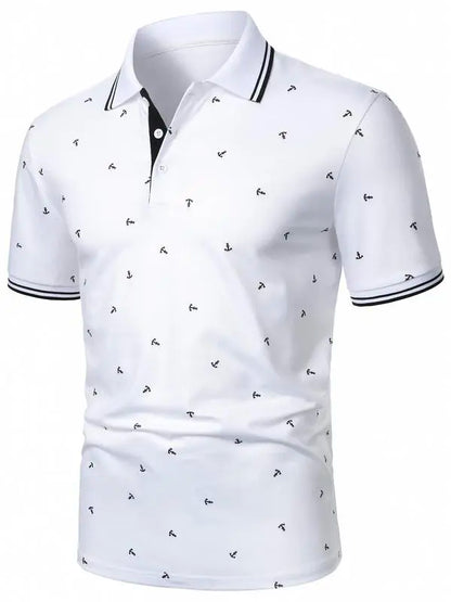 Men's Anchor Print Short Sleeve Polo Shirt
