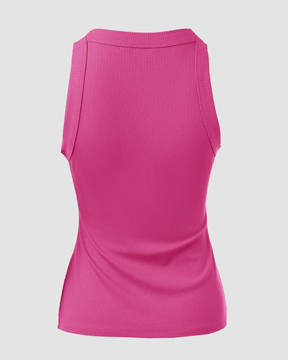 O-Neck Knit Sleeveless Basic Slim Fit Tummy Control Tank Casual Top(Without Pads)