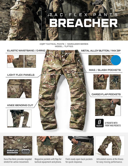 Men's Flex Ripstop Tactical Pants, Water Resistant Stretch Cargo Pants, Lightweight EDC Hiking Work Pants