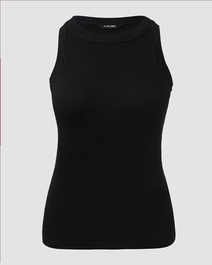 O-Neck Knit Sleeveless Basic Slim Fit Tummy Control Tank Casual Top(Without Pads)