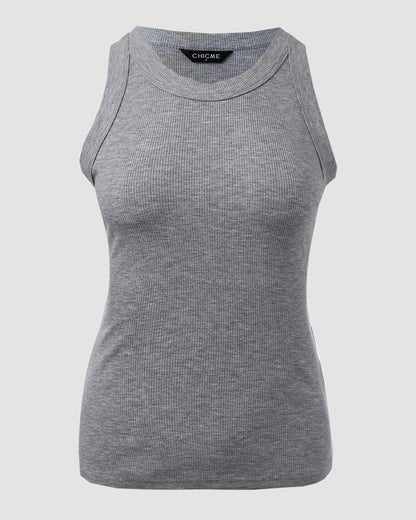 O-Neck Knit Sleeveless Basic Slim Fit Tummy Control Tank Casual Top(Without Pads)