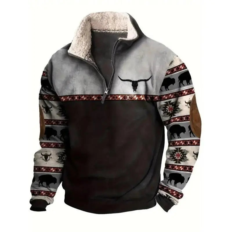 Retro western style, the sherpa lined sweatshirt is full of warmth!