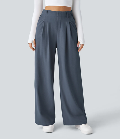 High Waisted Side Pocket Wide Leg Waffle Work Pants