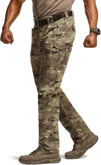Men's Flex Ripstop Tactical Pants, Water Resistant Stretch Cargo Pants, Lightweight EDC Hiking Work Pants