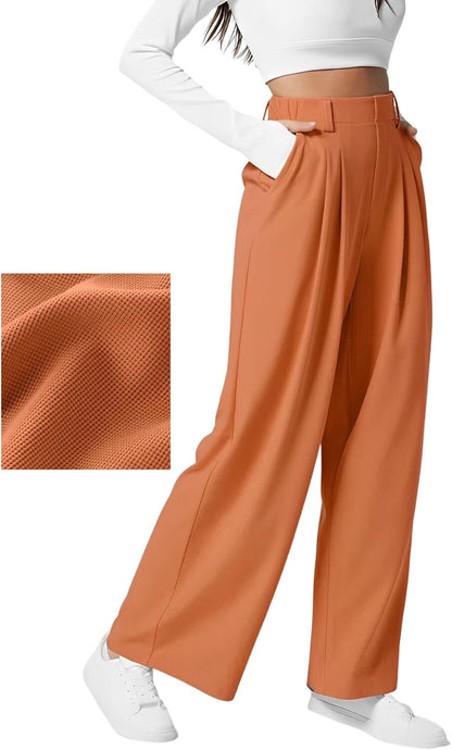 High Waisted Side Pocket Wide Leg Waffle Work Pants