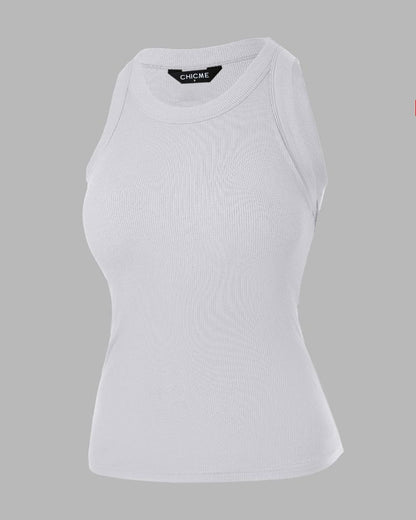 O-Neck Knit Sleeveless Basic Slim Fit Tummy Control Tank Casual Top(Without Pads)