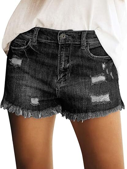 🔥Last Day 49% Off - Women's Casual Mid Rise Stretch Ripped Raw Hem Jean Shorts