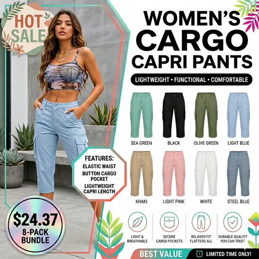🔥Last day promotion🔥Women's Cargo Capris Lightweight Hiking Pants Shorts Cropped Cotton