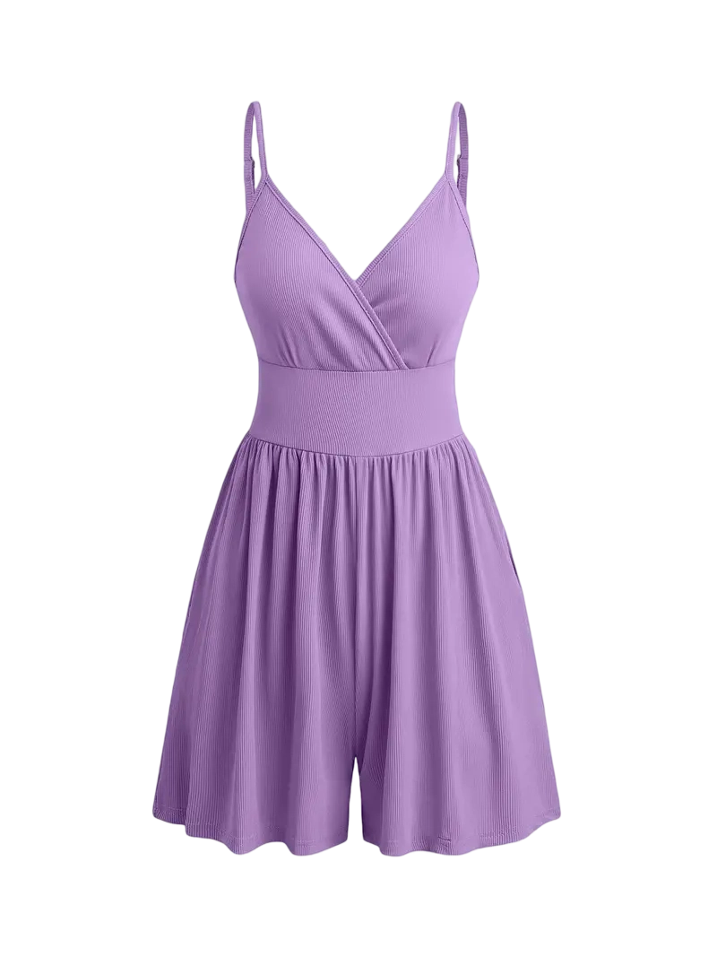 Women's Knitted Plain Backless Wrap Fitted Romper, Casual Chic Jumpsuit