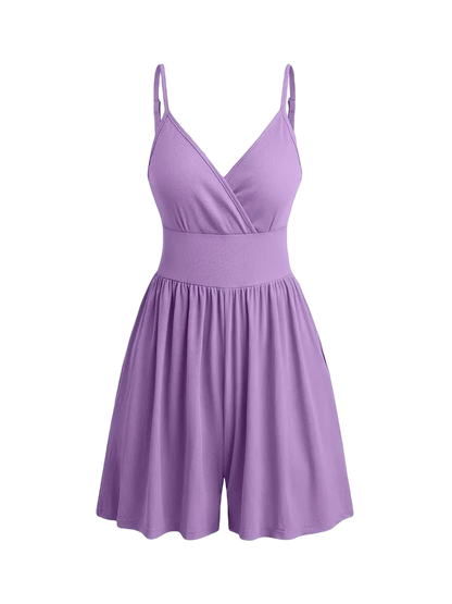 Women's Knitted Plain Backless Wrap Fitted Romper, Casual Chic Jumpsuit