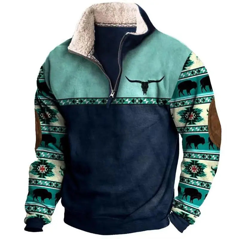 Retro western style, the sherpa lined sweatshirt is full of warmth!