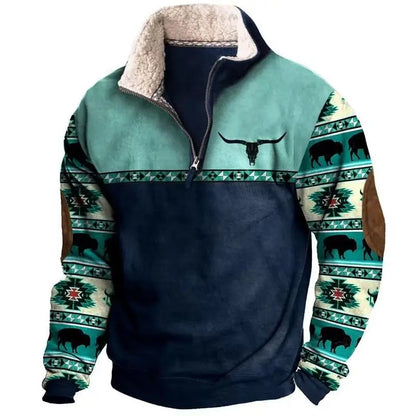 Retro western style, the sherpa lined sweatshirt is full of warmth!