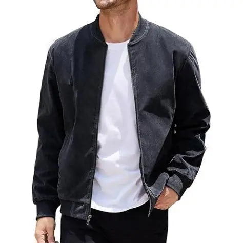 Men’s Classic Thin Casual Jacket: Stretchy Faux Suede (Lightweight, Retro, Soft)