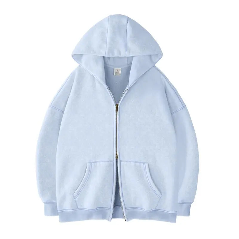 Oversized Acid Wash Hoodies Sweatshirt with Double Zip Up