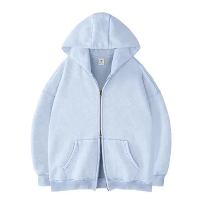 Oversized Acid Wash Hoodies Sweatshirt with Double Zip Up