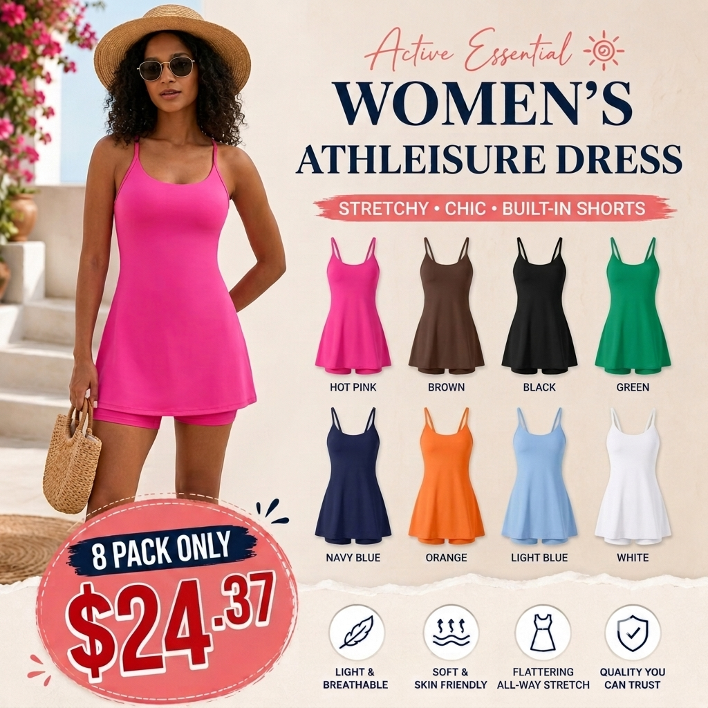 Women’s Active Dress – Cloud-Soft Breathable Tennis Dress with Pockets, Easy-On Backless Design for Yoga, Golf, and Daily Wear