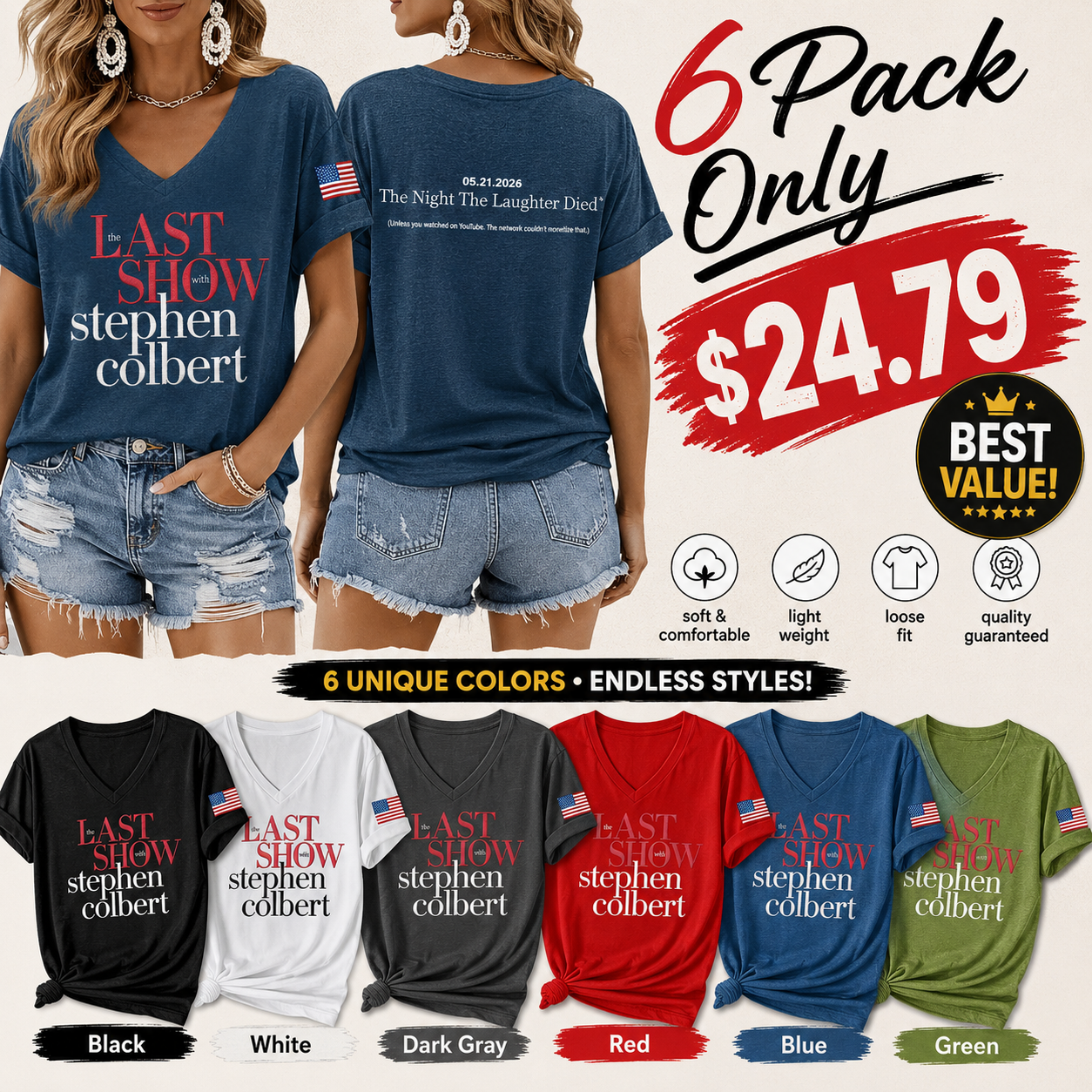 V-Neck Retro Last Show 05.21.2026 The Night The Laughter Died Print T-Shirt