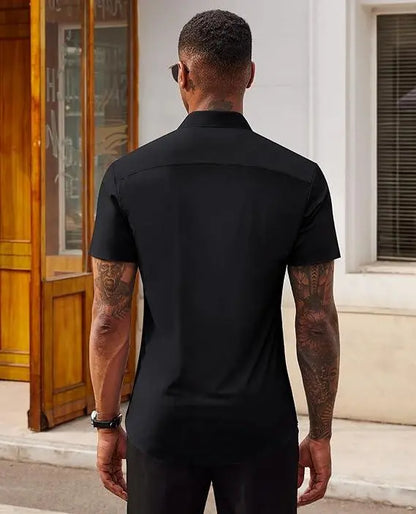 Men's Short Sleeve Stretch Slim Fit Casual Button Down Shirts