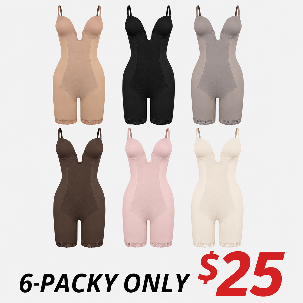 Joyshaper Backless Deep U Plunge Shapewear Strapless Bodysuit