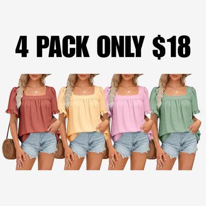 Women's Square Neck Peplum Top with Whimsical Ruffle Sleeves