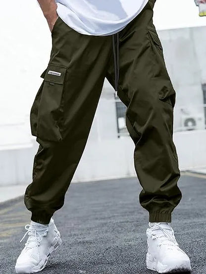 Men's Baggy Solid Color Drawstring Casual Cargo Pants