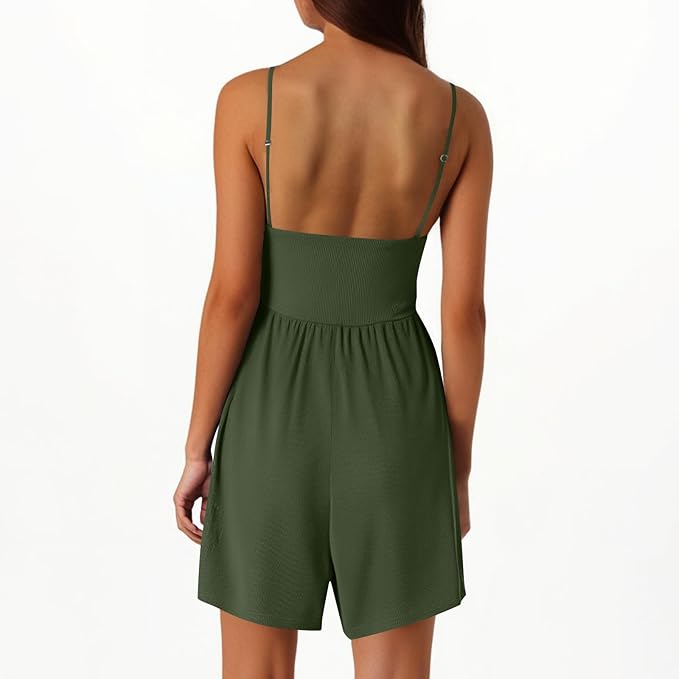 Women's Knitted Plain Backless Wrap Fitted Romper, Casual Chic Jumpsuit