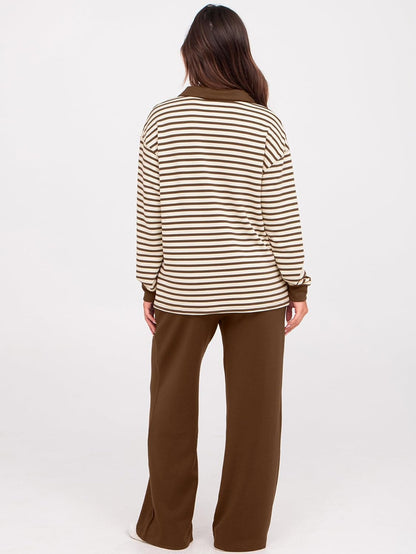 Women's 2 Piece Sets Outfits Casual Long Sleeve Sweatsuits Polo Top and Wide Leg Pants Matching Sets