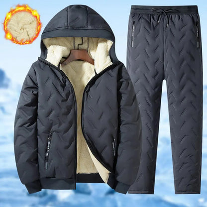 Men's Fleece Cotton Jacket Hooded Coat With Pants