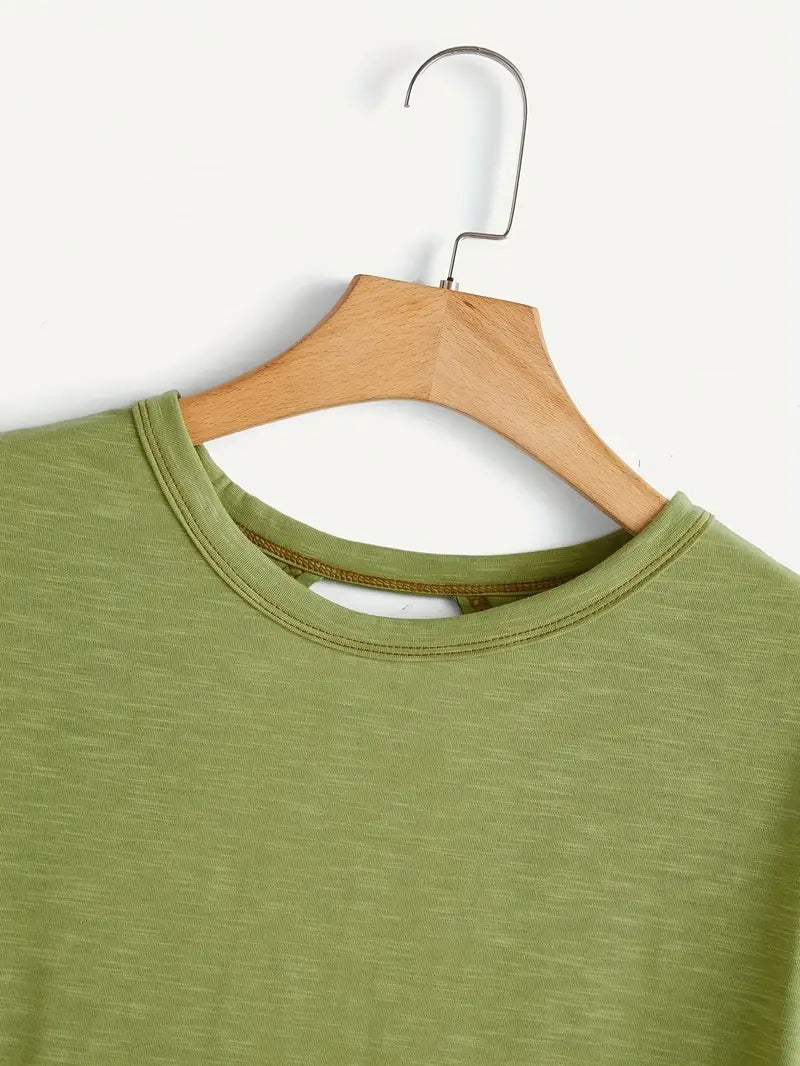 Women's Plain Cut Out Asymmetrical Hem Batwing Sleeve Tee, Elegant Casual Short Sleeve Round Neck T-Shirt for Summer, Ladies Clothes for Daily Wear