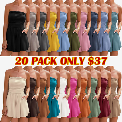 Summer Womens Romper 2026 Spring Strapless Tube With Pockets